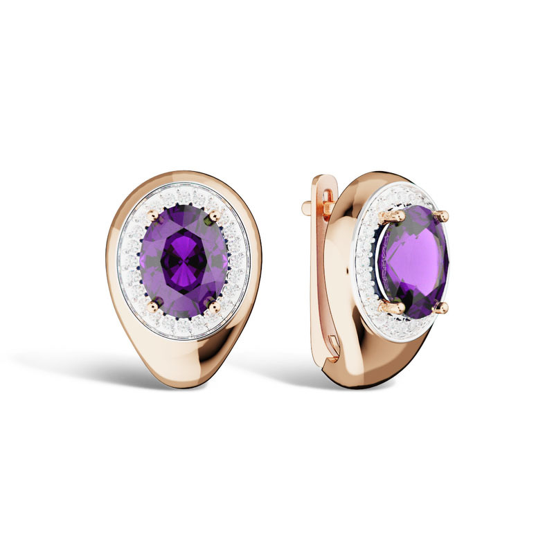 Серебряные серьги с аметистом и фианитами