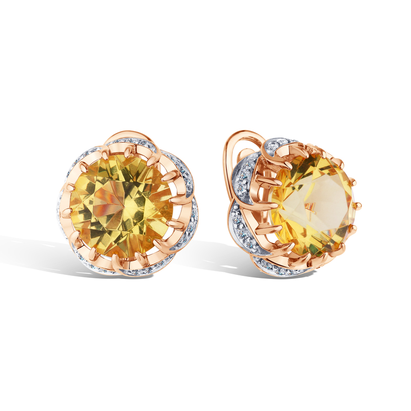 Серебряные серьги с янтарем и фианитами