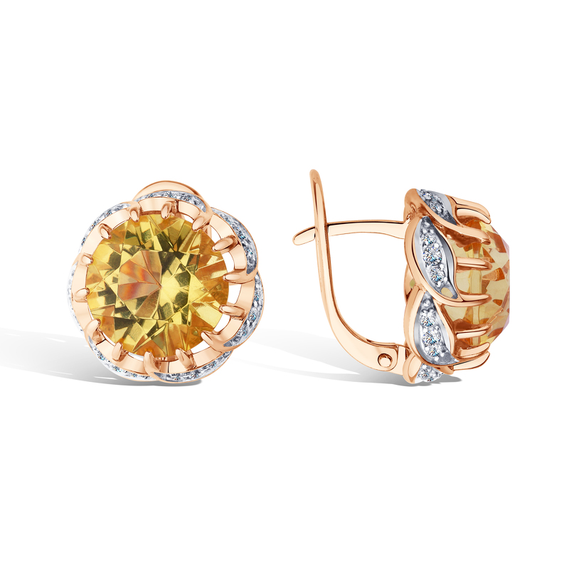 Серебряные серьги с янтарем и фианитами