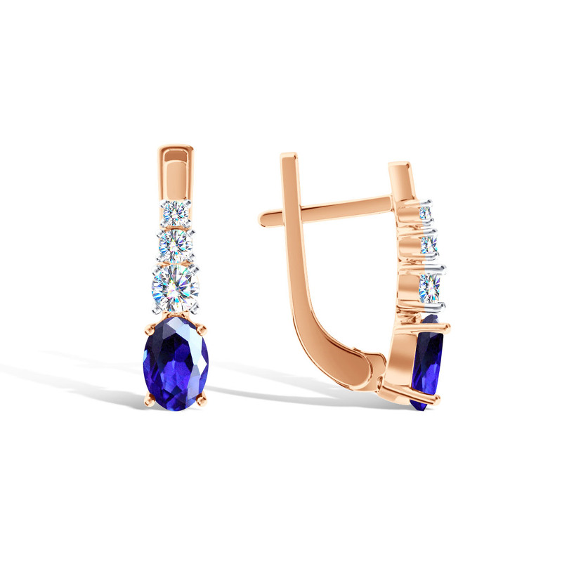 Серебряные серьги с сапфиром и муассанитом