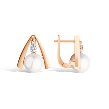 Серебряные серьги с жемчугом и муассанитом