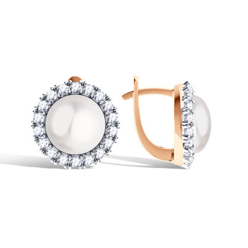 Серебряные серьги с жемчугом и фианитами