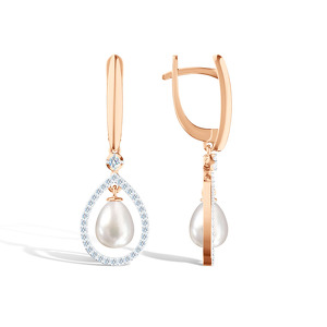 Серебряные серьги с жемчугом и фианитами