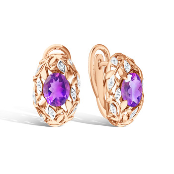 Серебряные серьги с аметистом и бриллиантом