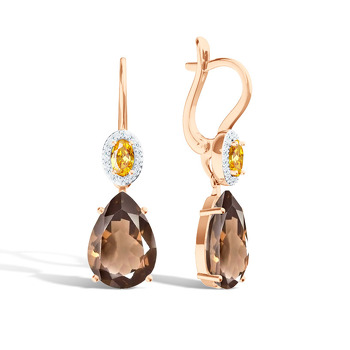 Серебряные серьги с раухтопазом, цитрином и бриллиантами