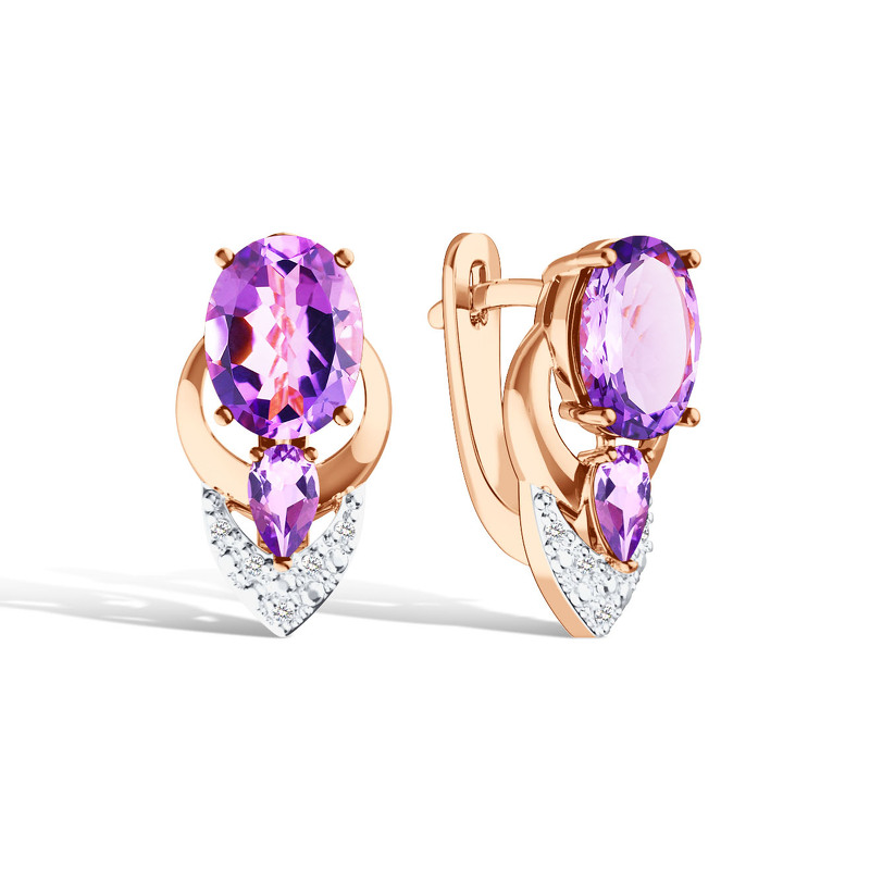 Серебряные серьги с аметистом и муассанитами
