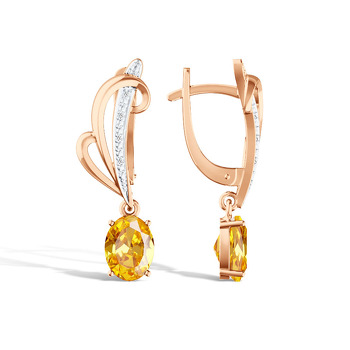 Серебряные серьги с цитрином и бриллиантами