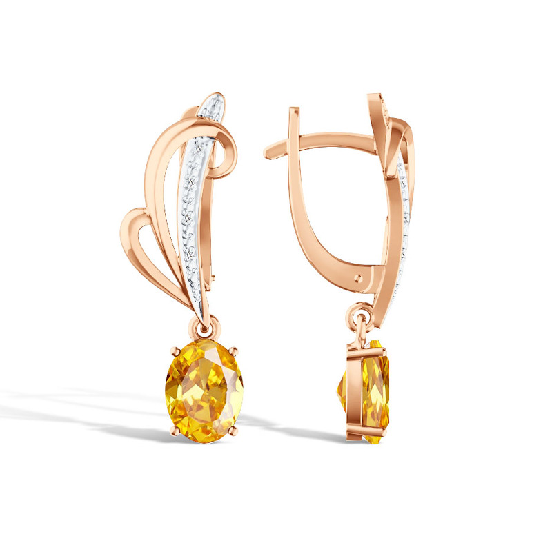 Серебряные серьги с цитрином и бриллиантами