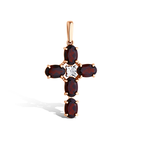 Серебряный крест с гранатами и бриллиантом