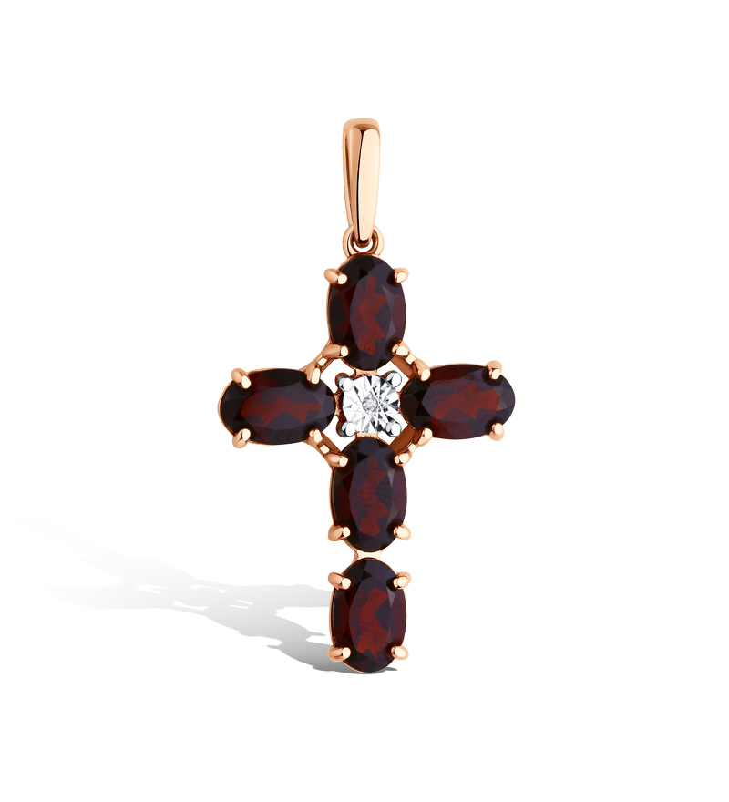 Серебряный крест с гранатами и бриллиантом