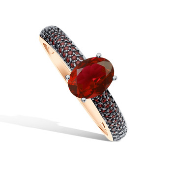 Серебряное кольцо с гранатом и фианитами