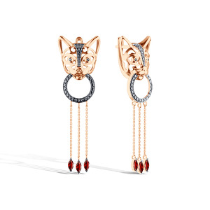 Серебряные серьги с гранатами и бриллиантами