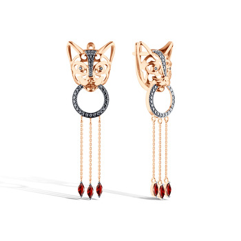 Серебряные серьги с гранатами и бриллиантами