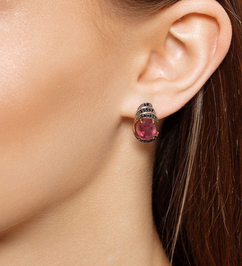 Серебряные серьги с рубином и шпинелями