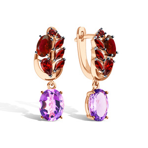 Серебряные серьги с аметистом и гранатами