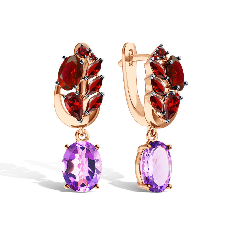 Серебряные серьги с аметистом и гранатами