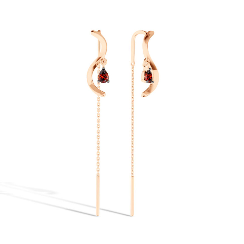 Серебряные серьги-продевки с гранатом