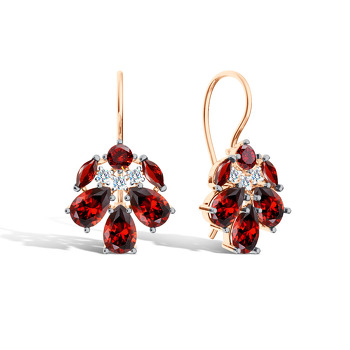 Серебряные серьги с гранатами и муассанитами