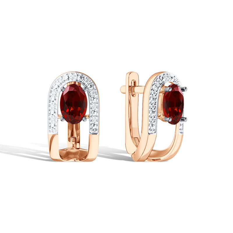 Серебряные серьги с гранатом и бриллиантами