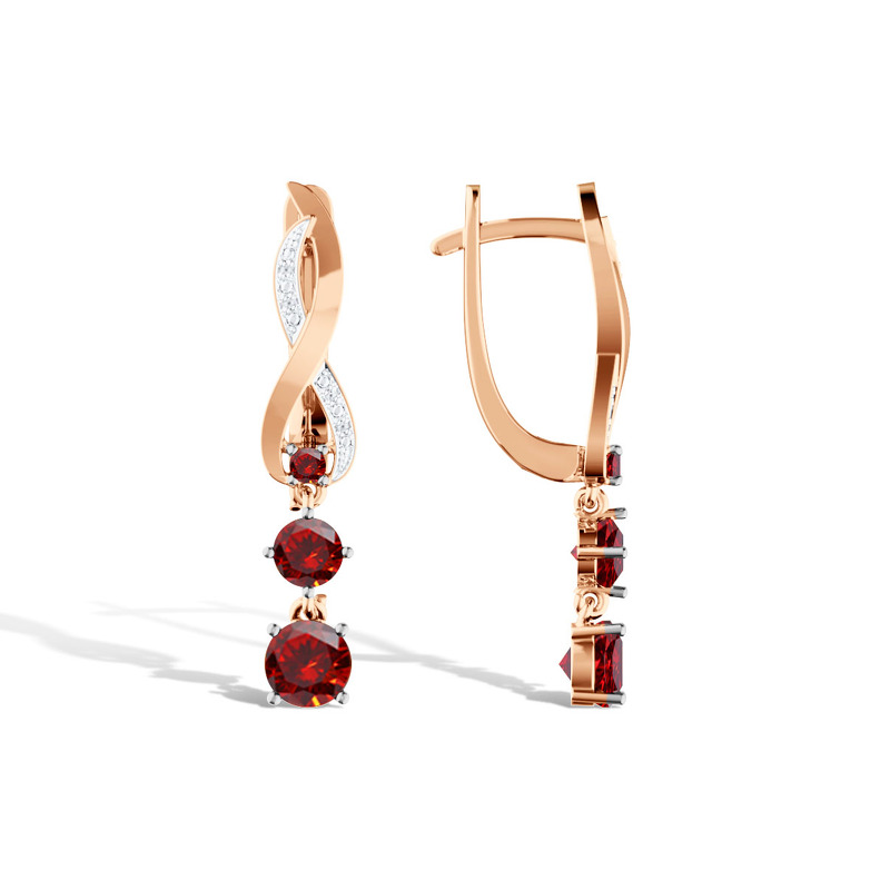 Серебряные серьги с гранатом и бриллиантами