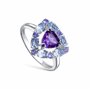 Серебряное кольцо с топазами, аметистом и танзанитами