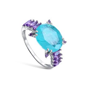 Серебряное кольцо с параиба ситаллом и аметистами