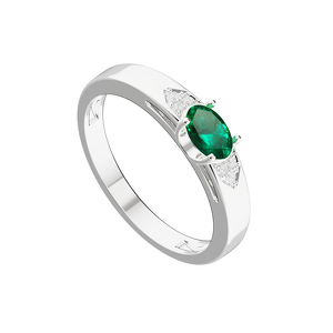 Серебряное кольцо с изумрудом и фианитами