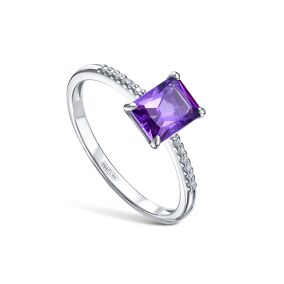 Серебряное кольцо с аметистом и фианитом