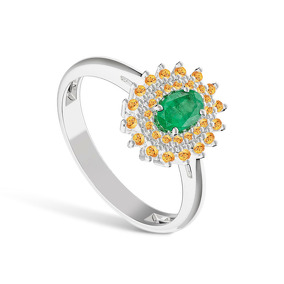 Серебряное кольцо с изумрудом и цитринами