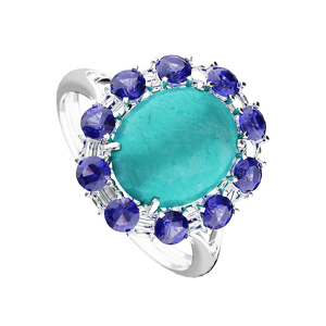 Серебряное кольцо с аквамарином и сапфирами