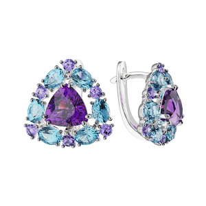 Серебряные серьги с топазами, аметистом и танзанитами