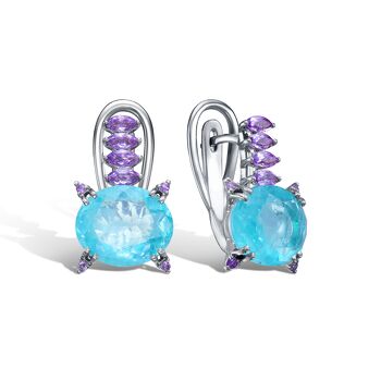 Серебряные серьги с параиба ситаллом и аметистами