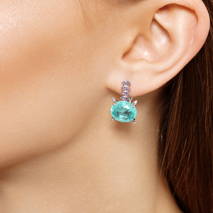 Серебряные серьги с параиба ситаллом и аметистами