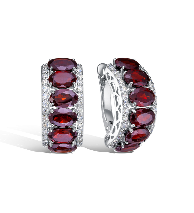 Серебряные серьги с гранатами и фианитами