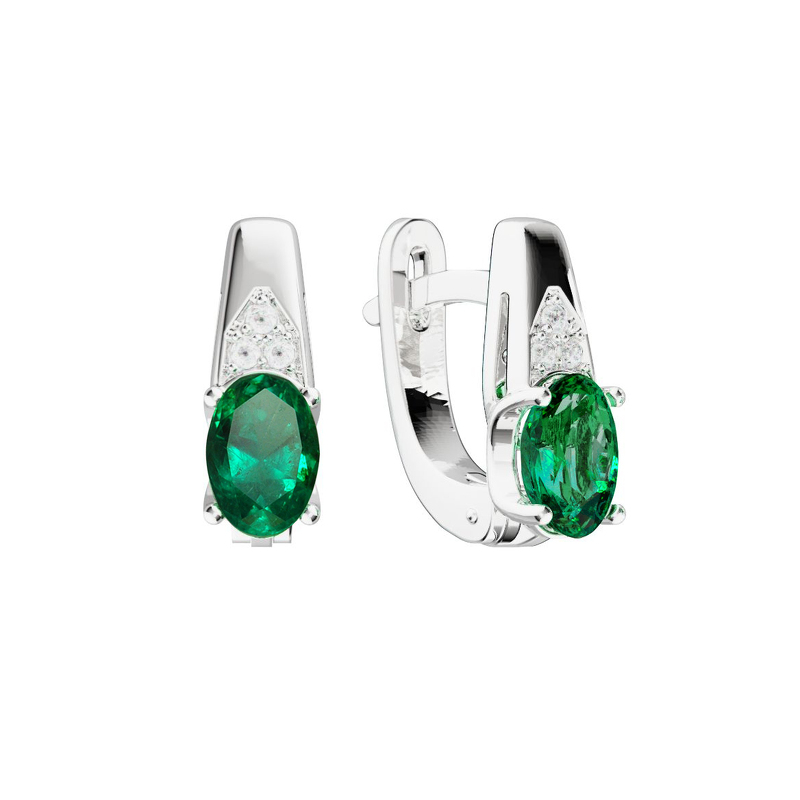 Серебряные серьги с изумрудом и фианитами