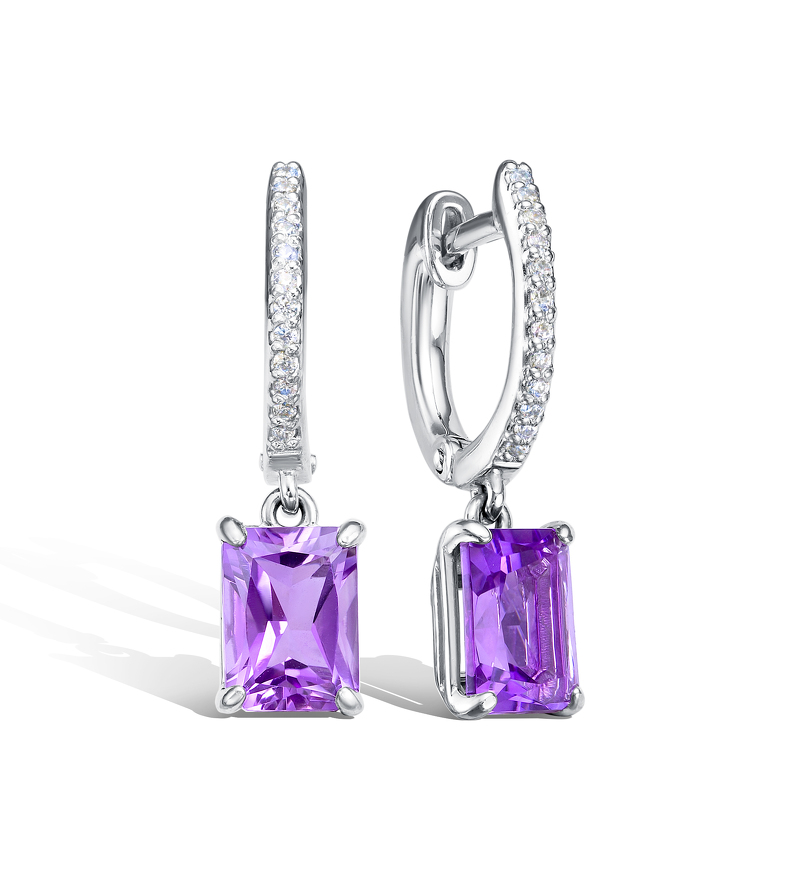 Серебряные серьги с аметистом и фианитом