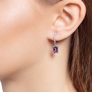 Серебряные серьги с аметистом и фианитами