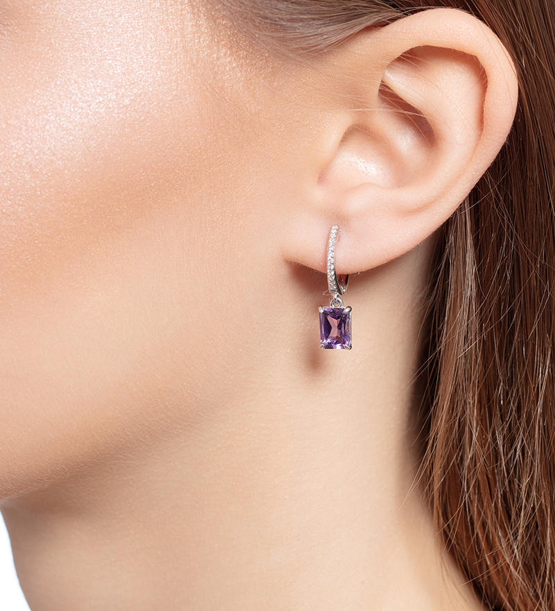 Серебряные серьги с фианитами и аметистами