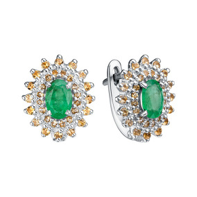 Серебряные серьги с изумрудом и цитринами