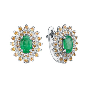 Серебряные серьги с изумрудом и цитринами