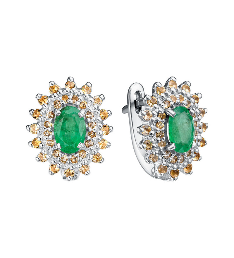Серебряные серьги с изумрудом и цитринами