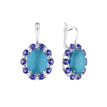 Серебряные серьги с бирюзой и сапфирами