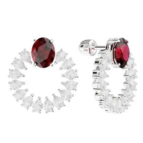 Серебряные серьги-пусеты с рубином и горным хрусталем