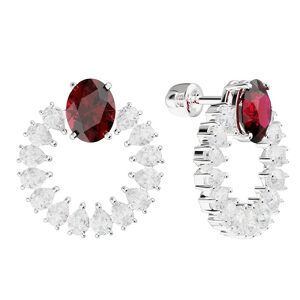 Серебряные серьги-пусеты с рубином и горным хрусталем