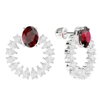 Серебряные серьги-пусеты с рубином и горным хрусталем