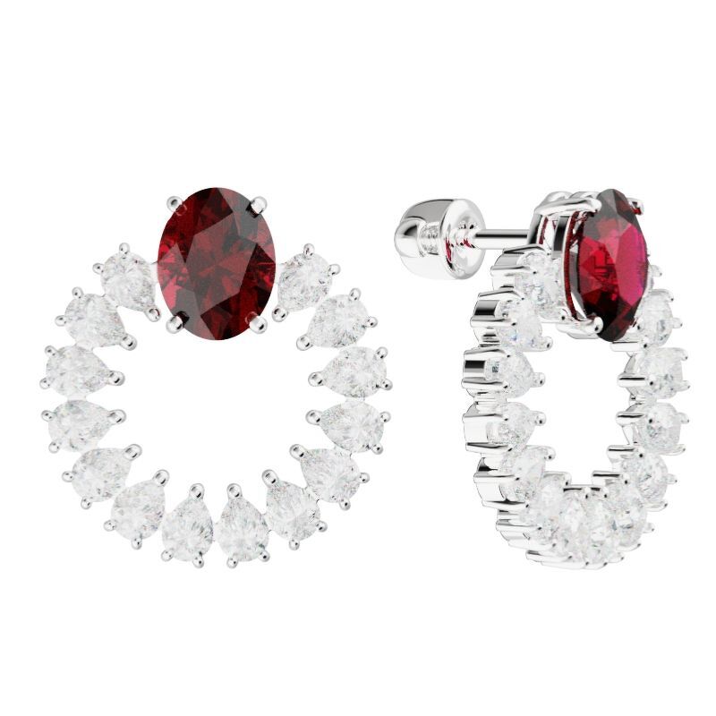 Серебряные серьги-пусеты с рубином и горным хрусталем