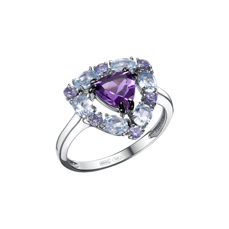 Серебряное кольцо с миксом драгоценных (полудрагоценных) камней