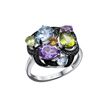 Серебряное кольцо с миксом драгоценных (полудрагоценных) камней