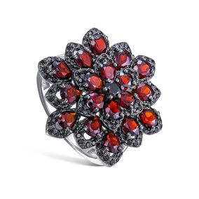 Серебряное кольцо с гранатами и шпинелью
