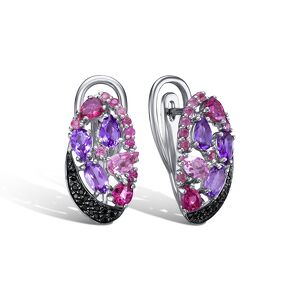 Серебряные серьги с аметистами, турмалинами и шпинелями